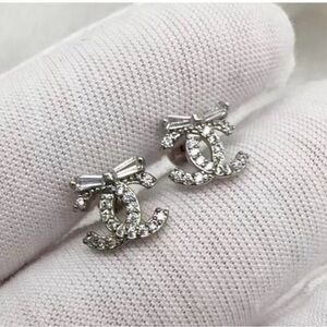 Silver Crystal Bow Earrings